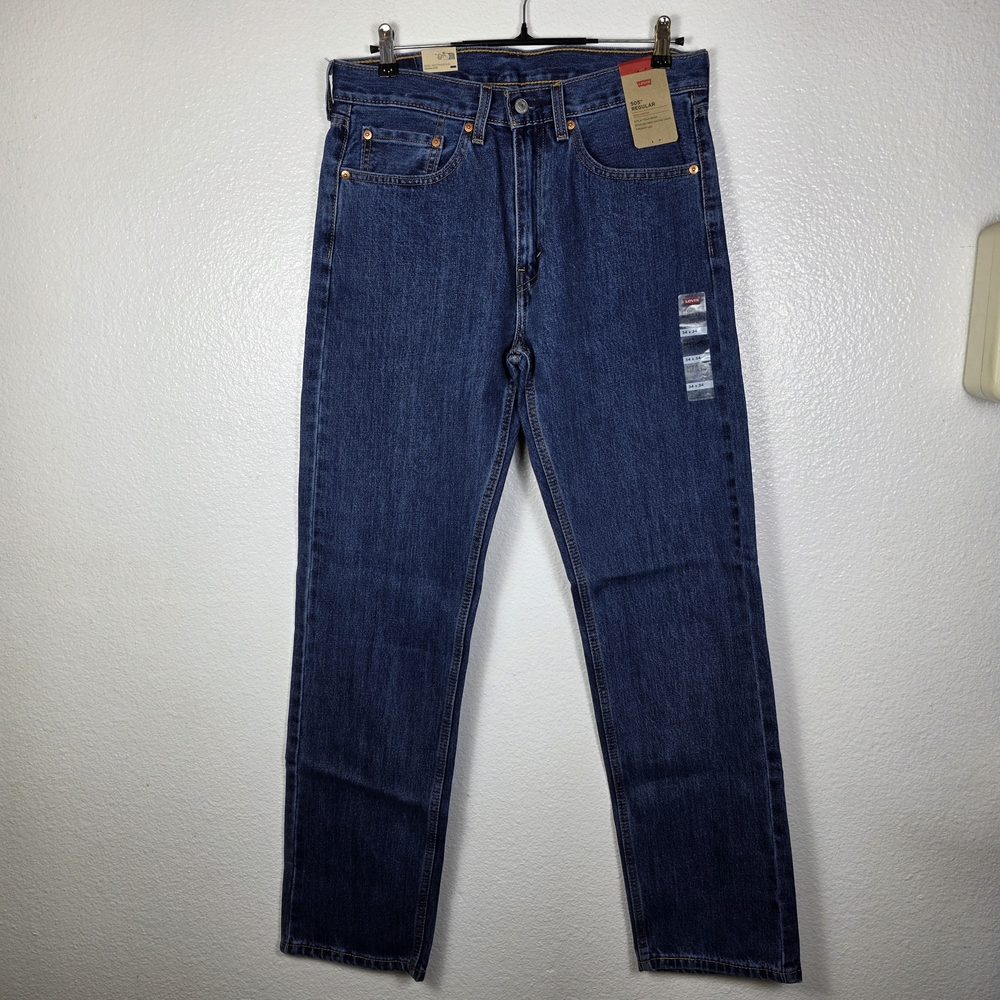 Levi’s 505 Jeans Men's Regular Fit Straight‎ Leg Stretch Dark Blue Size W34×L34